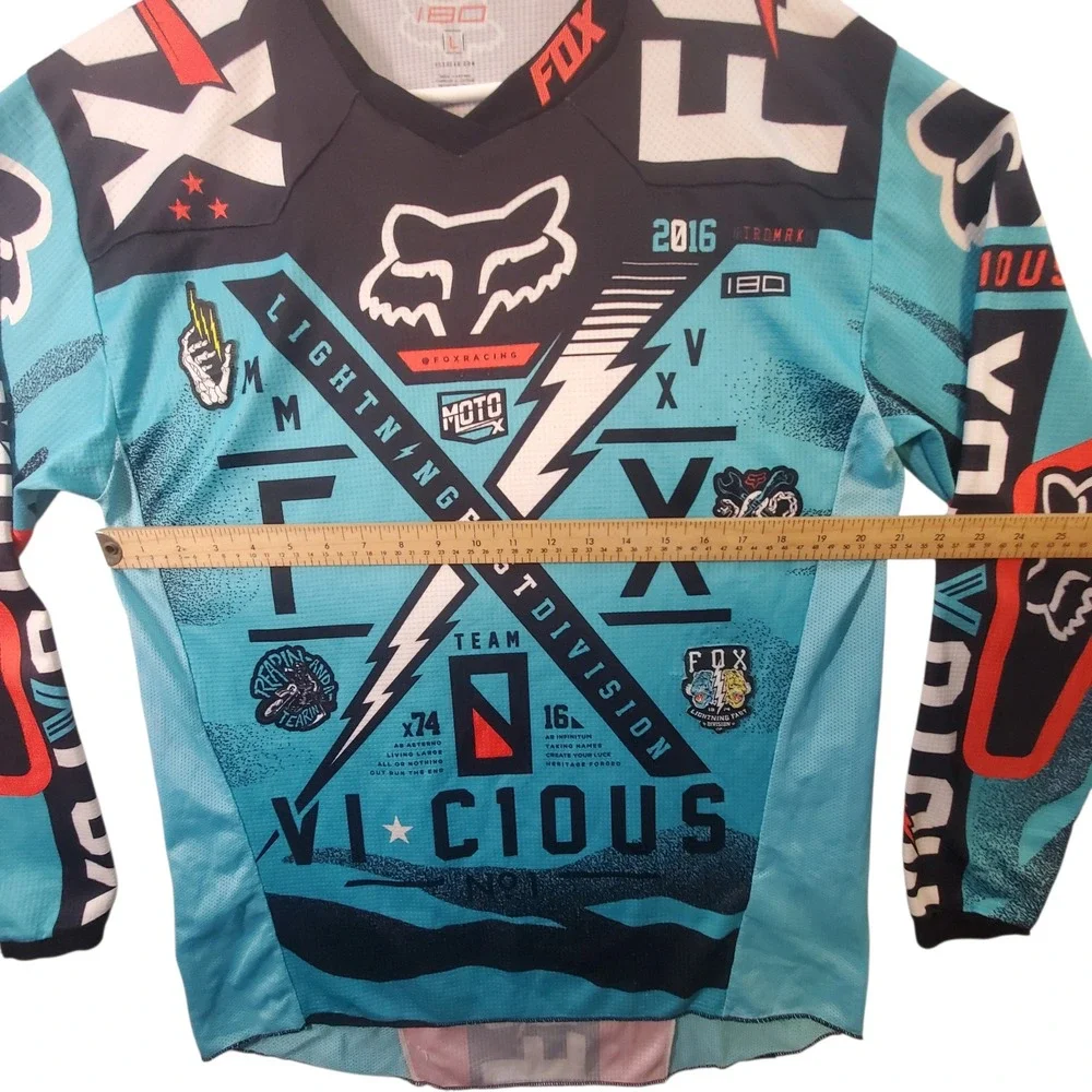Fox Racing 180 Vicious Motocross Jersey Mens Large Blue Red Graphic Long Sleeve - Picture 4 of 10